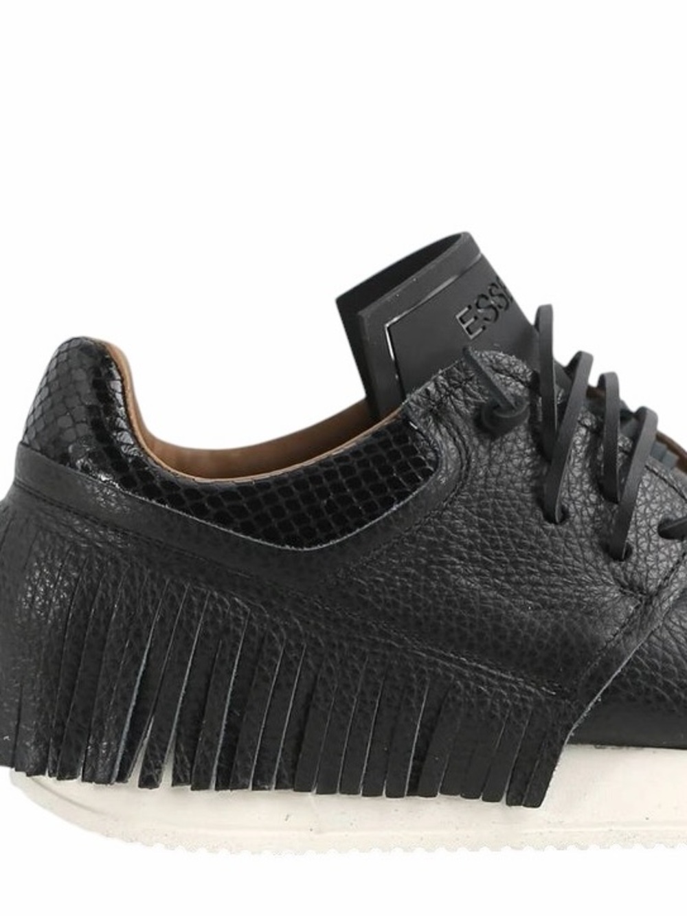 ESSEutESSE new Black Fringe Embossed Snakeskin Leather Lace Sneakers + Box - Picture 3 of 17
